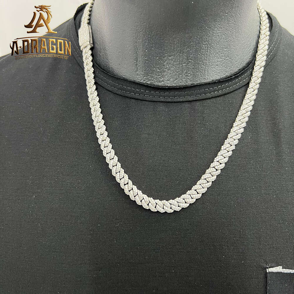 Hip Hop Thick Vvs Moissanite Cuban Link Chain Custom Iced Out 925 Silver Baguette Diamonds Bracelet Fine Jewelry Necklace