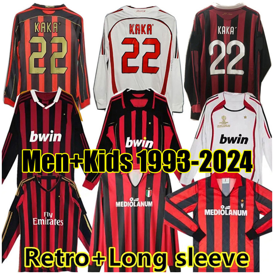 AC Retro Soccer Jerseys Kaka Long sleeve 96 97 06 07 PIRLO GULLIT RONALDINHO VAN BASTEN Pirlo Inzaghi Shevchenko Vintage Classic football Shirts Kit MILANS