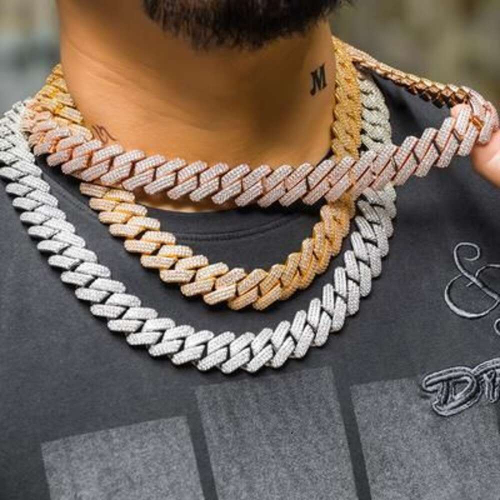 Anant Jewels 20 Mm European and American Hip Hop Fine Jewelry Full Dia Rhombus Cuban Chain Mens Necklaces
