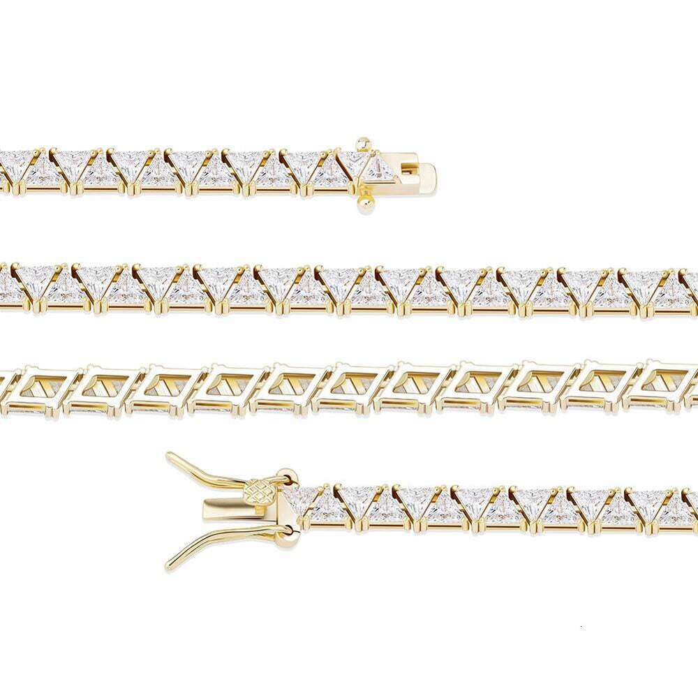 Medboo Fine Jewelry 14k Yellow Gold Vvs1 d Moissanite Tennis Necklace 5mm Tennis Chain New Triangular Jewellery Gift