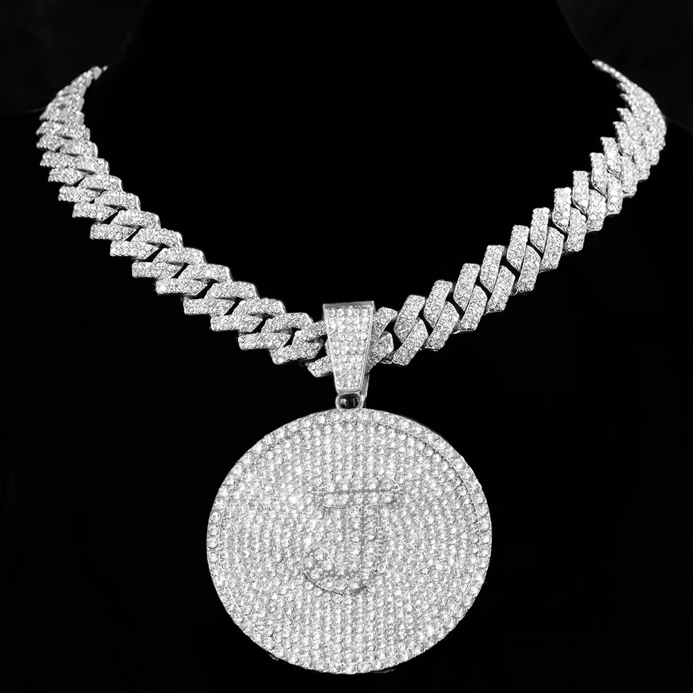 Iced Out 14MM Prong Cuban Chain Letters Necklace For Women Bling Round Initials Name Necklaces Hiphop Chain Couple Gifts Jewelry 240717
