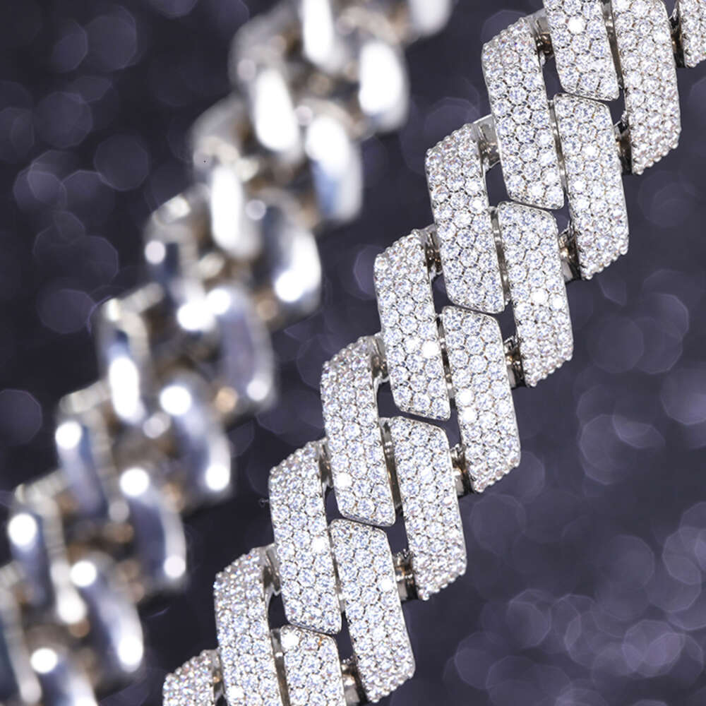 Heavy 3rows 15mm 20mm Width Solid Sier Moissanite Cuban k Chain Mans Hip Hop Necklace