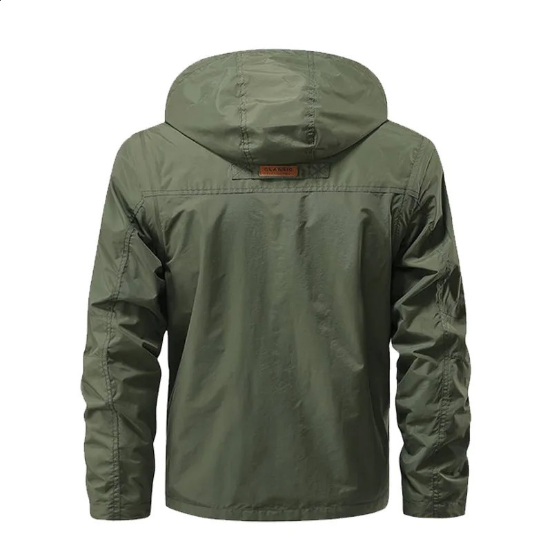 Detachable windproof hooded jacket mens casual waterproof multi bag cargo vest suitable for outdoor activities 240807
