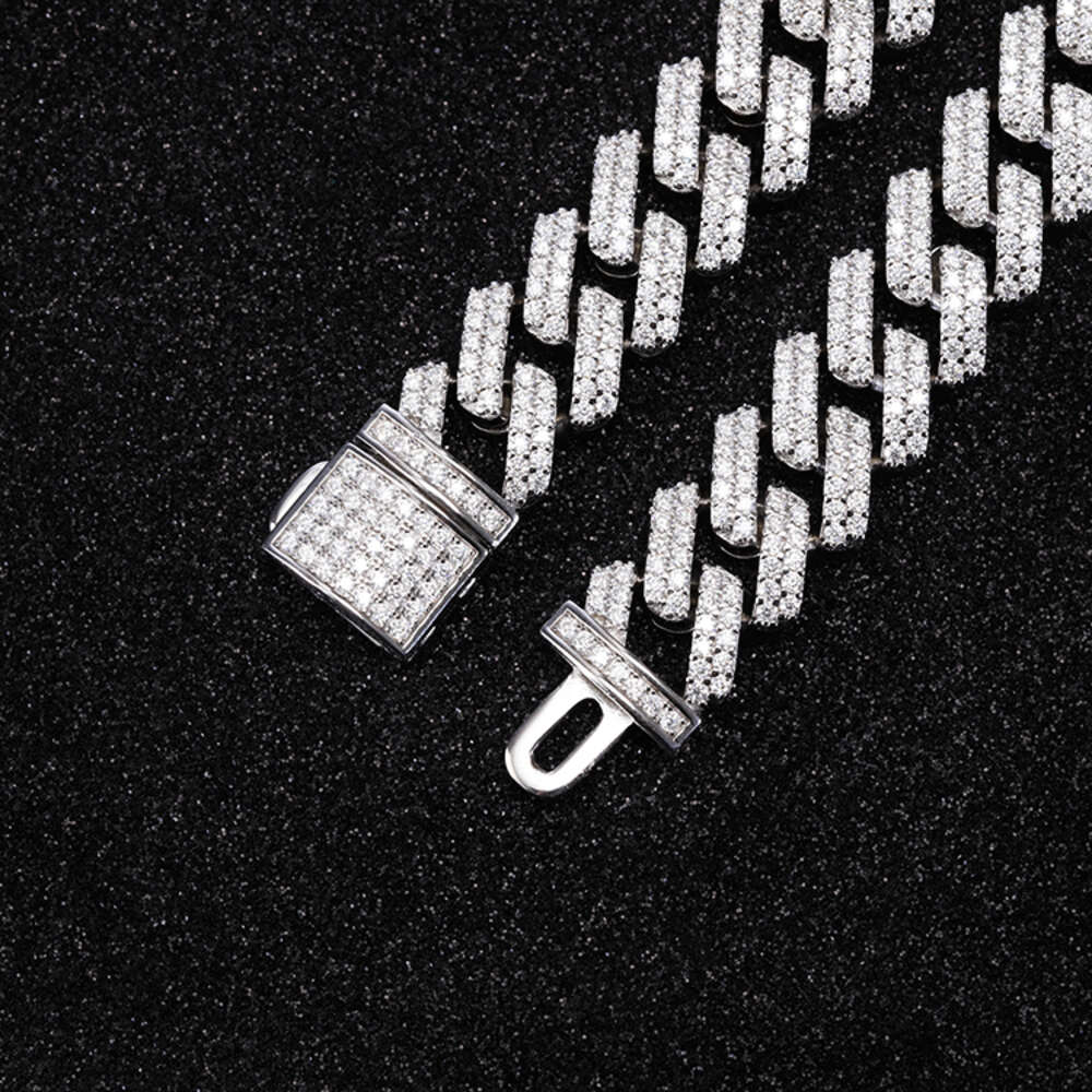 Two Rows 13 Mm Moissanite Diamond Hip Hop Jewelry Necklaces for Man 925 Sterling Silver Cuban Link Chain