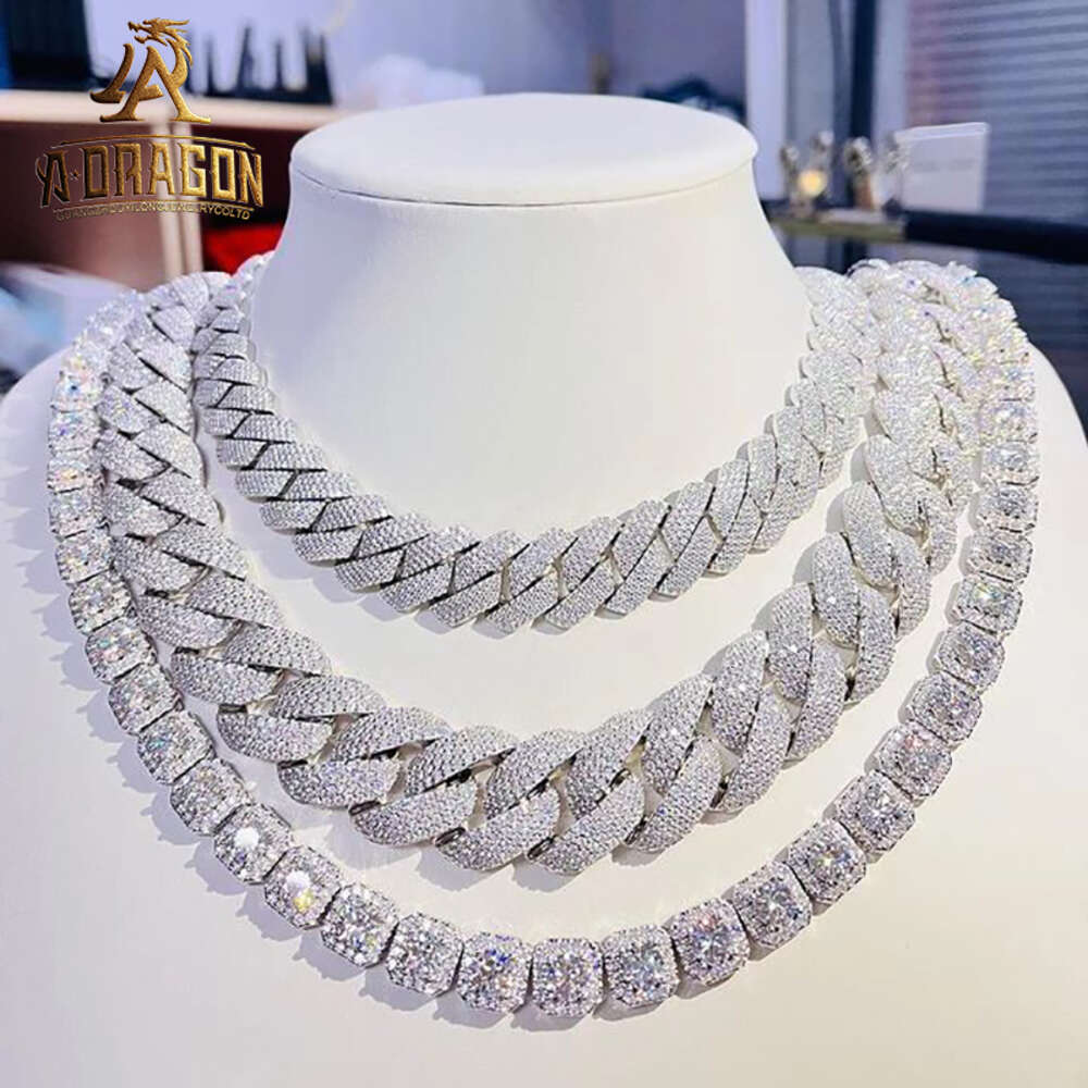 Hip Hop Thick Vvs Moissanite Cuban Link Chain Custom Iced Out 925 Silver Baguette Diamonds Bracelet Fine Jewelry Necklace