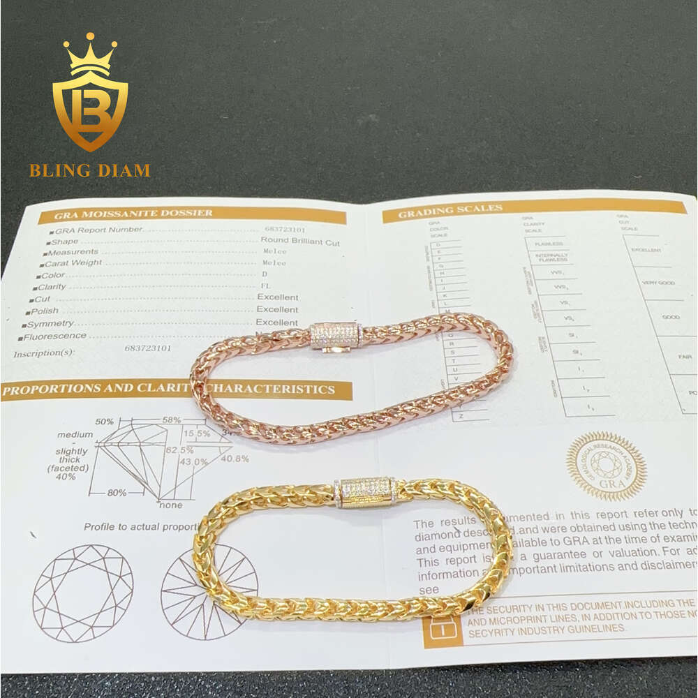 4mm 925 Sterling Silver Twist Rope Design Vvs Moissanite Iced Out Hip Hop Cuban Link Bracelet
