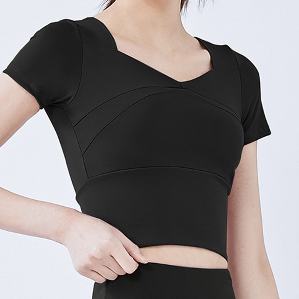 GFBB Short Sleeved Tops with Chest Pad T Shirt Sports Bra Running Slim Fit Clothes Yoga Wear