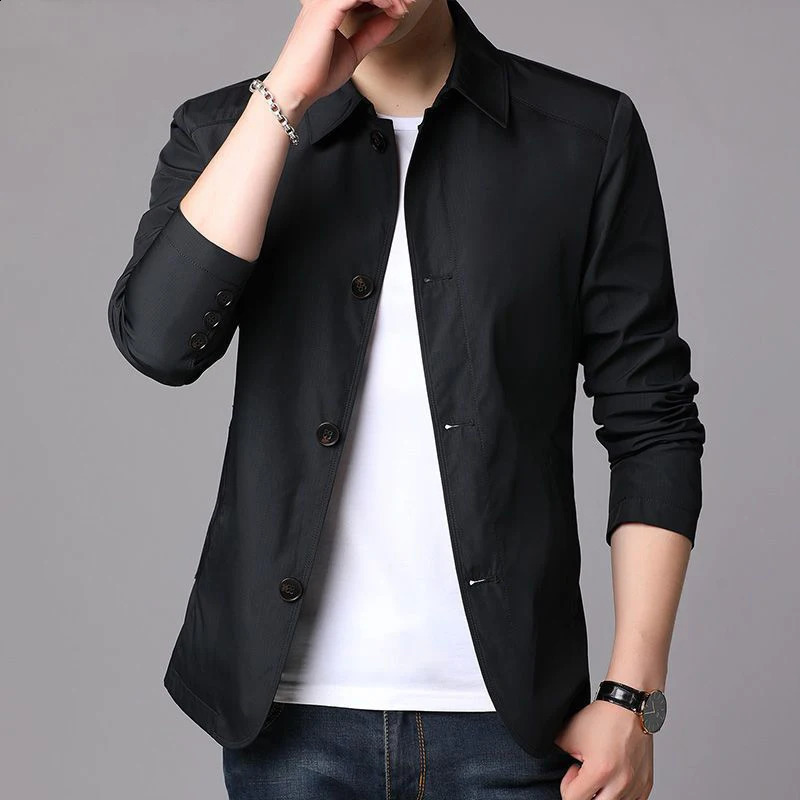 Spring and autumn mens casual fashion solid color jacket Hombre long sleeved ultrathin fully matched button top cardigan 240812