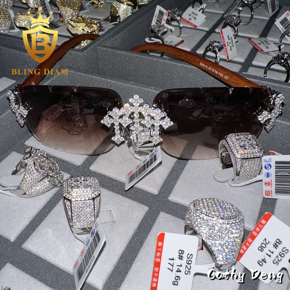 2025New Arrival d Vvs Super Shine Cross Hip Hop Moissanite Fashion Ice Out Sunglasses Pass Dia Tester Rapper Moissanite sunglasses
