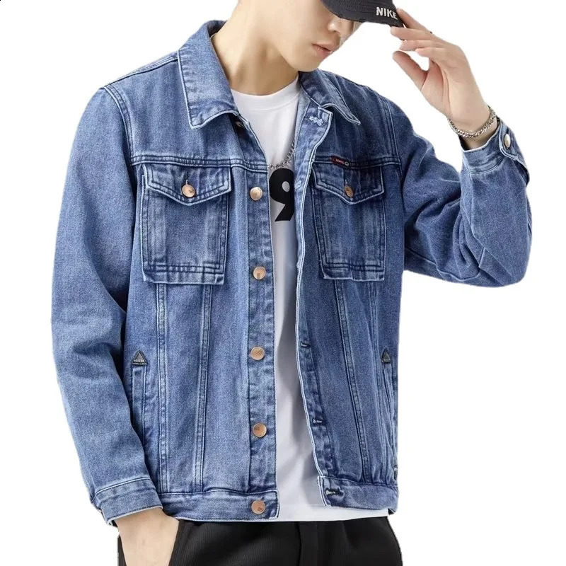 Winter mens denim jacket thick wool warm fashionable classic collar ultrathin bicycle jeans ed clothing 240921