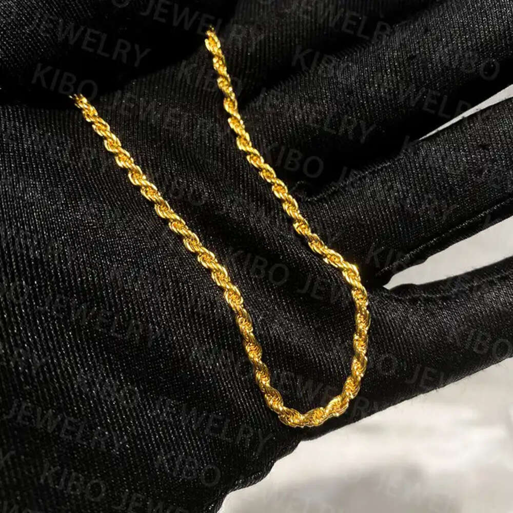 Wholesale Pure Gold Filled Real Solid 24k Solid Gold for Men Simple Style Rope Link Chains for Mens Hip Hop Necklace