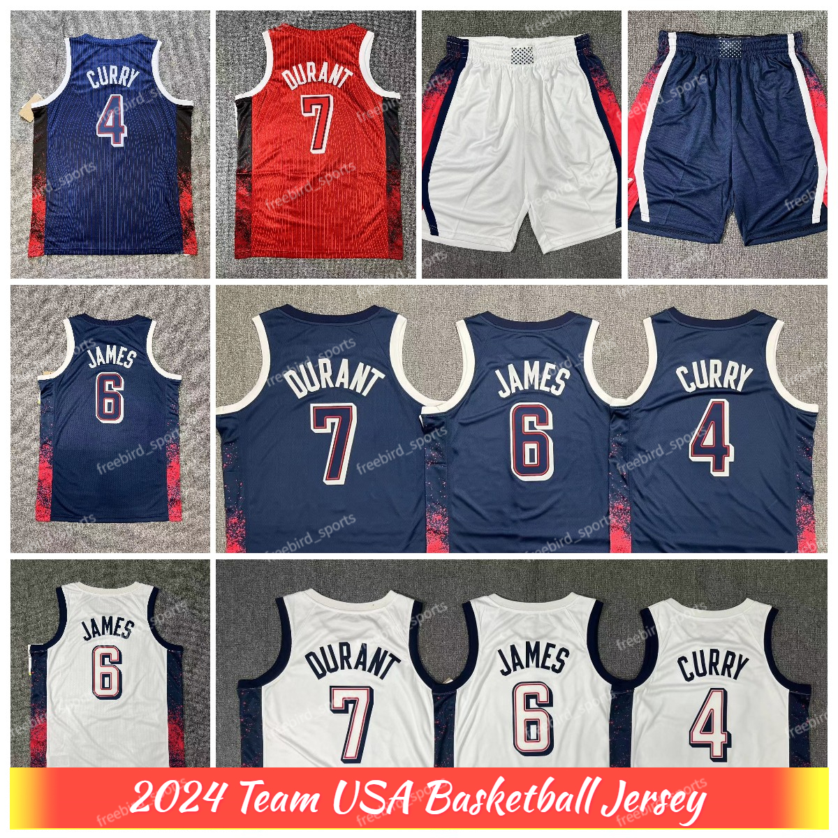 USA Dream Team James Edwards Booker Stephen Curry James Kawhi Tyrese Tatum Haliburton Durant Haliburton printed US Basketball Jerseys Shorts Paris 2024 New 4 5 6 9 10