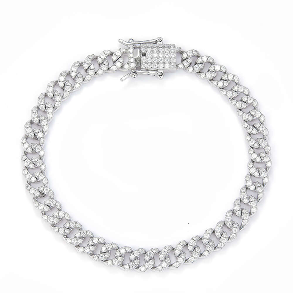 High Quality Pass Diamond Test Vvs Moissanite 6mm Single Row Hip Hop Sterling Silver Custom Moissanite Cuban Chain