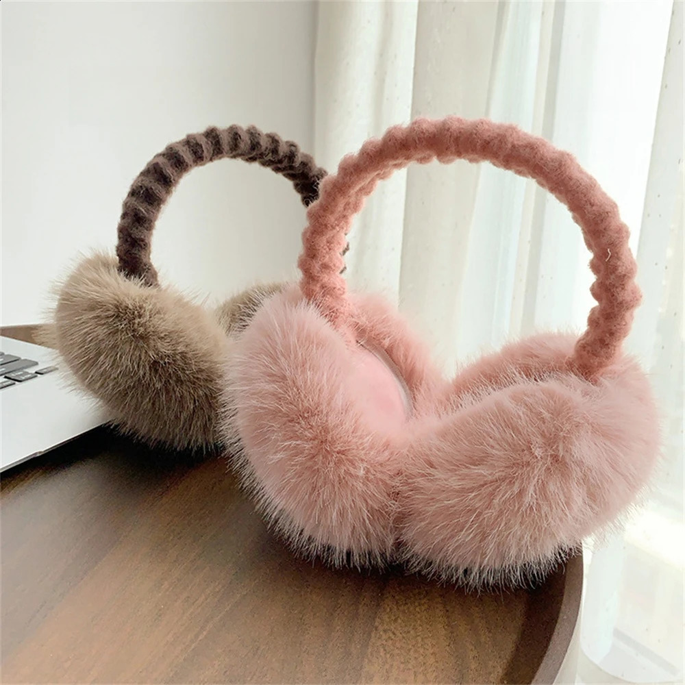 Cute Plush Fur Headphones Women Winter Warm Earmuffs Soft Cashmere Solid Fur Earplugs Fashion Unisex Ear Cover Outdoor Supplies 240724
