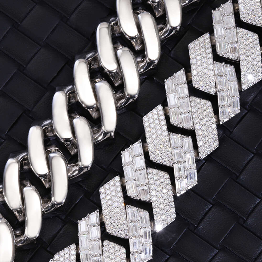Classic 22mm Wide Baguette Dia Bracelet S Sier Moissanite Jewelry Cuban Chain Hip Hop Necklace