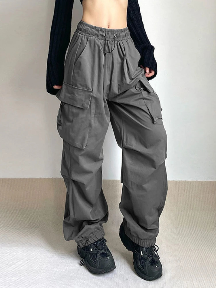 HOUZHOU Harajuku Oversized Cargo Parachute Pants Women Streetwear Vintage Y2k Hip Hop Wide Leg Joggers Baggy Sweatpants Techwear 240723