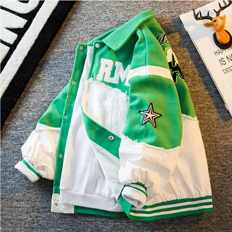 American retro denim sewn fashionable embroidered jacket for men personalized trendy top baseball uniforms in spring and autumn 240827