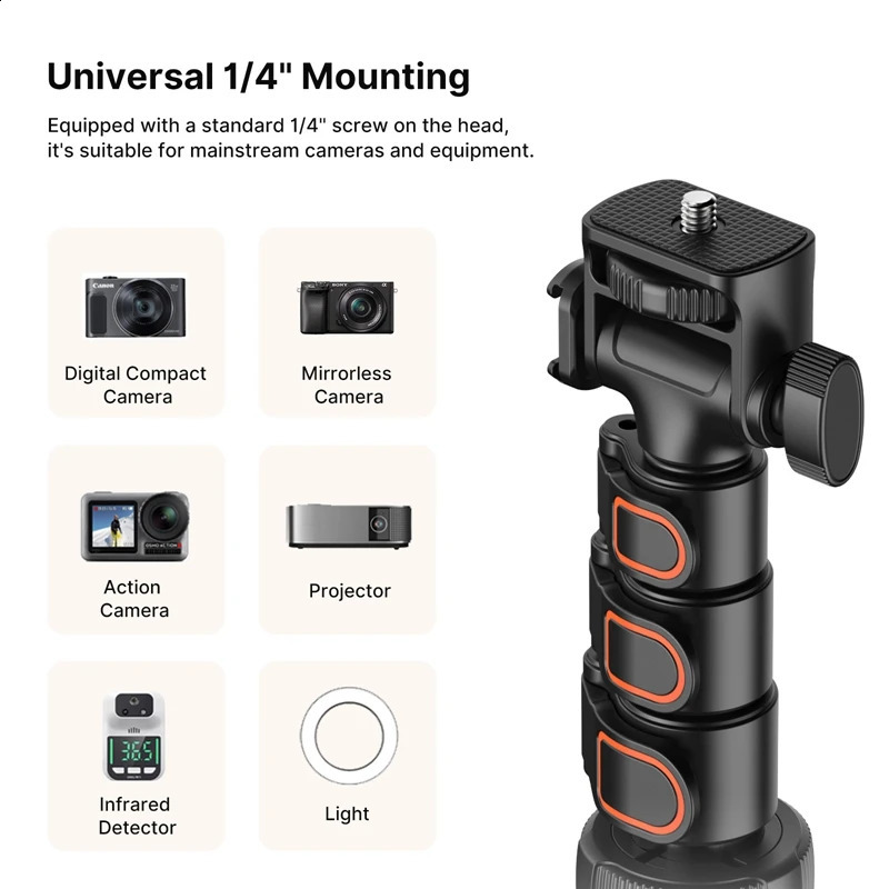 Ulanzi 1.6m Smartphone Tripod Kit 1.6m Portable Tripod for Smartphone Mirrorless Camera Action Camera Comes with Phone Clip 1/4 inch Screw 240715