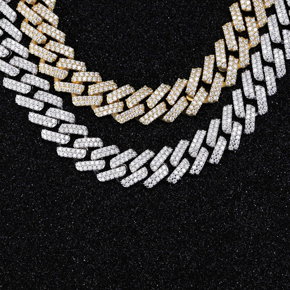 Two Rows 13 Mm Moissanite Diamond Hip Hop Jewelry Necklaces for Man 925 Sterling Silver Cuban Link Chain