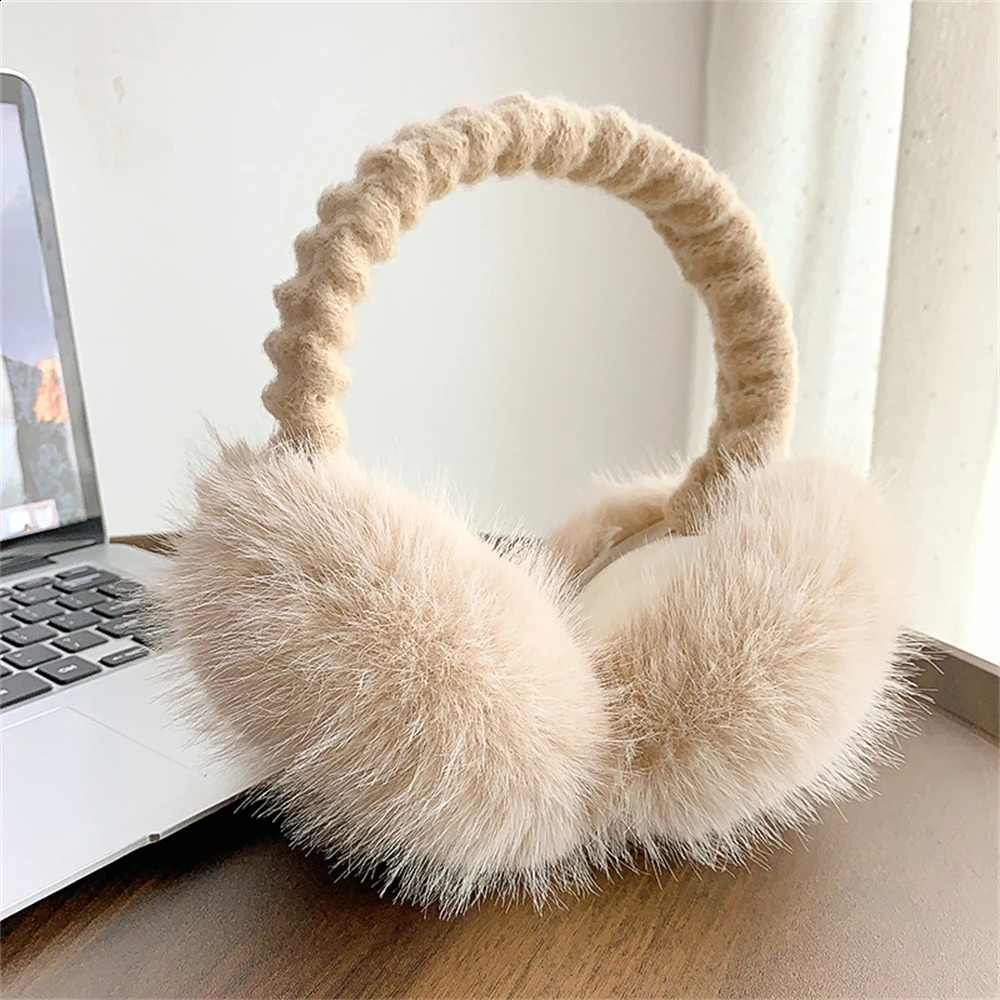 Cute Plush Fur Headphones Women Winter Warm Earmuffs Soft Cashmere Solid Fur Earplugs Fashion Unisex Ear Cover Outdoor Supplies 240724