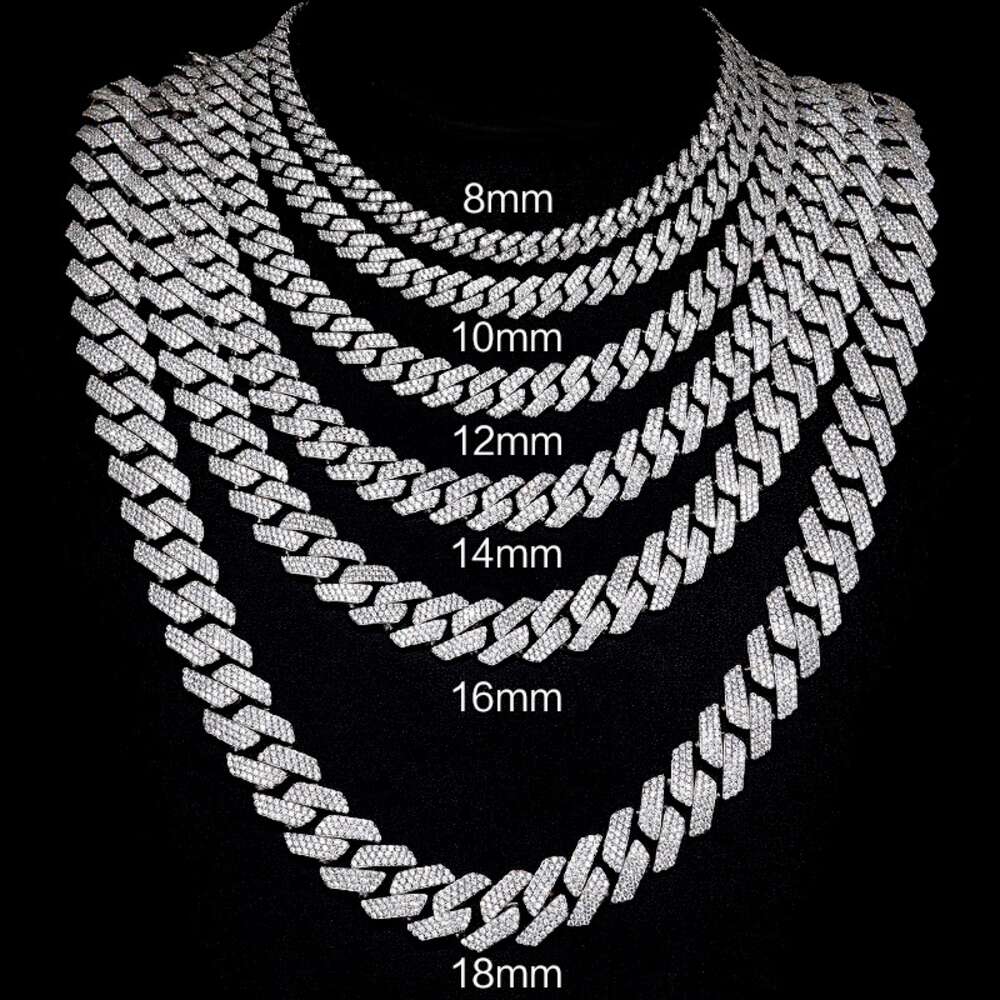 Rose Gold 24mm 5 Rows Vvs Moissanite Diamonds Pass Tester Sterling Silver Miami Cuban Chain Moissanite Necklace