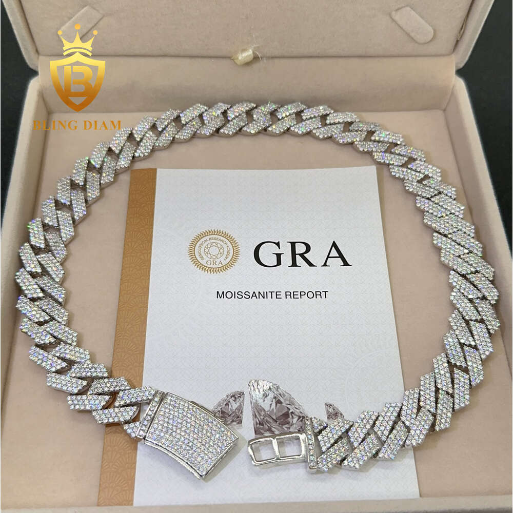 Iced Out Necklace 3 Row 20mm Hip Hop Fine Jewelry Vvs Moissanite Sterg Sier Cuban k Chain