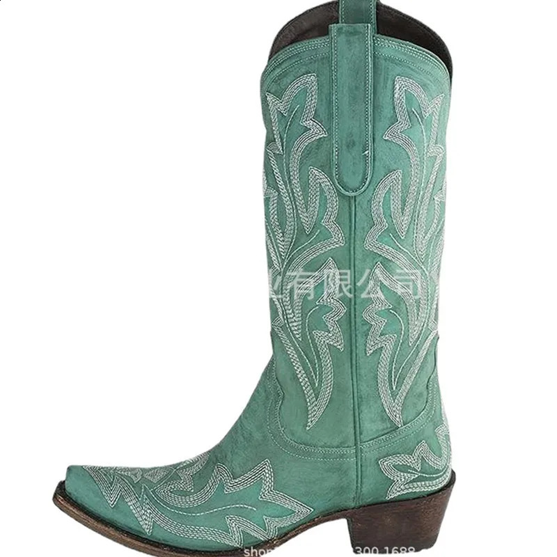 Vintage Boots Womens Embroidered Heeled Red Knee hot High Cowboy Boots, Western Style Mid-Calf Autumn Casual Shoes