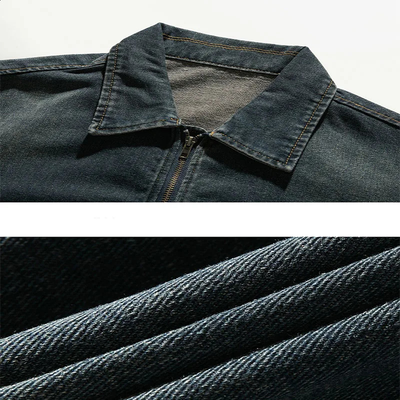 Mens denim jacket spring and autumn shoulders oversized exterior wash mens zipper lapel jeans vintage streetwear 240824