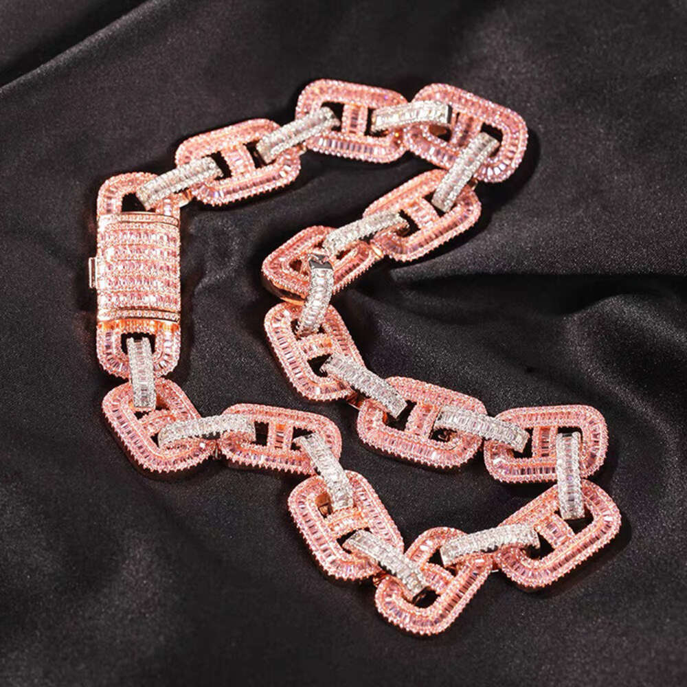 Fashion Style Baguette Cuban Chain 19mm Width S925 Silver with d Color Baguette Moissanite Cuban Link Chain Rapper Necklace