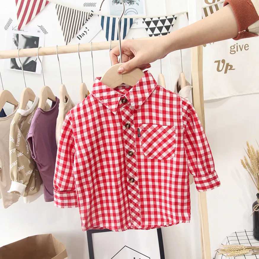 Spring and autumn boys shirts casual long sleeved childrens girls shirts childrens shirts baby boys plain shirts giftsW240729