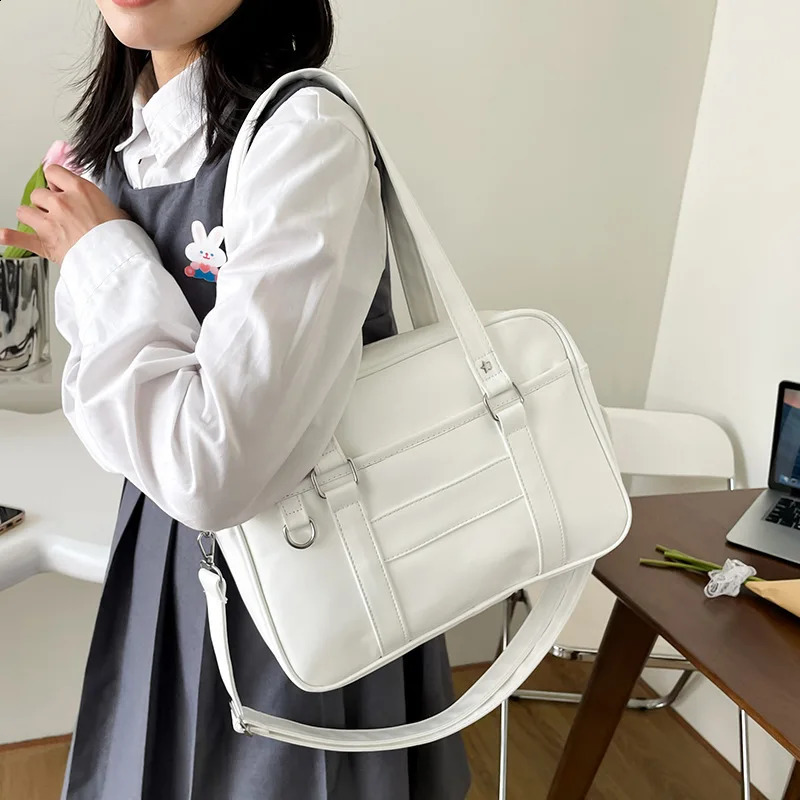 Japanese style JK bag womens high school uniform PU leather shoulder simple handbag cross body Itabag 240830