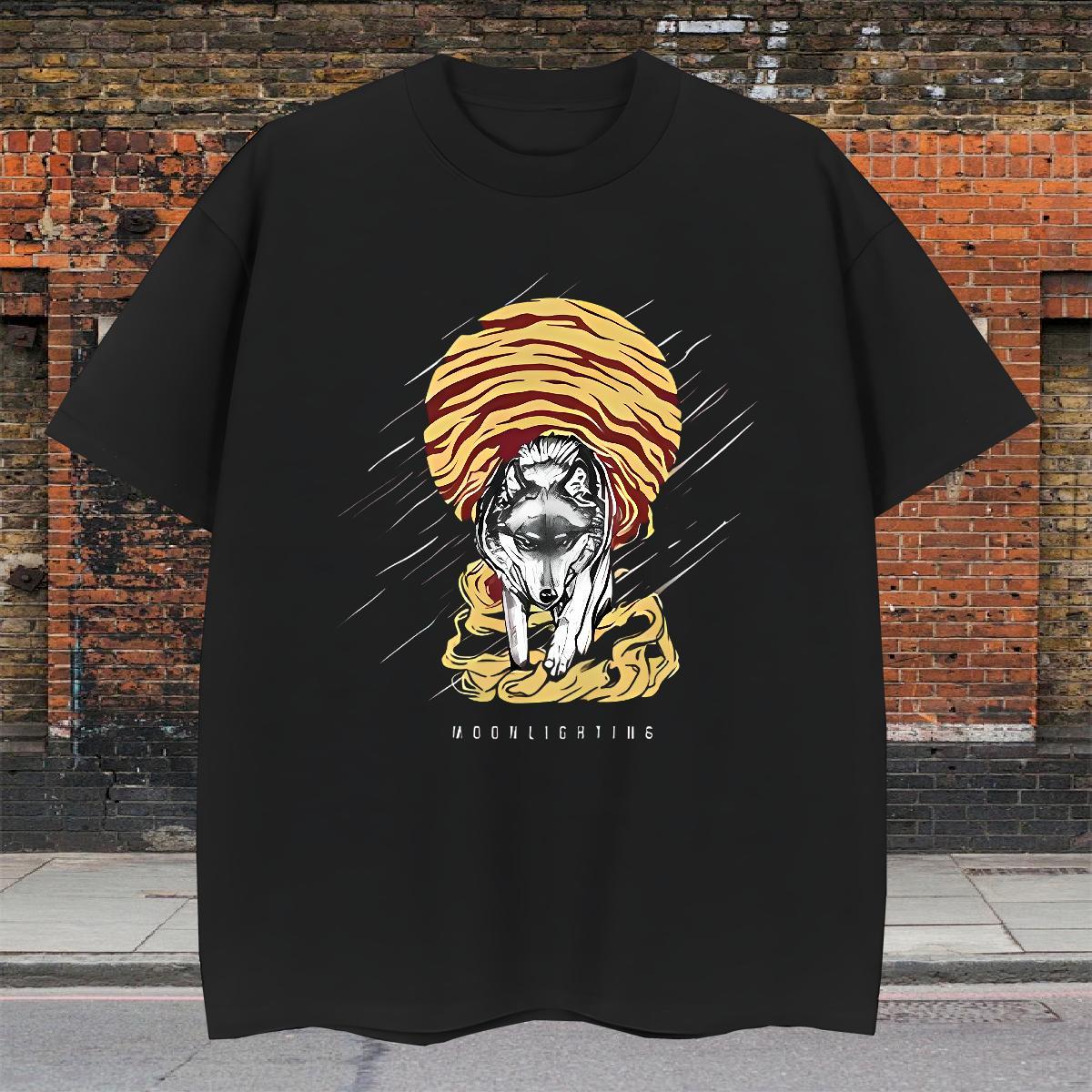 Cool Design Tshirts 230g 100% Cotton Street wear Hip Hop wolf Oversized 3XL 4XL Breathable Crew Neck Fashion Casual T-Shirts for Men Tee Shirt