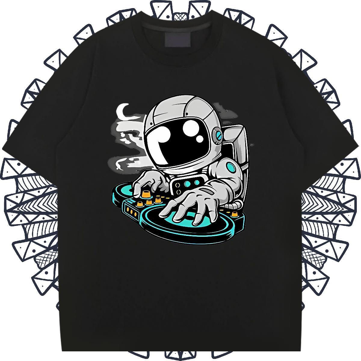 Cool Men Tops Tees 230g Cotton Street spaceman Skull Short Sleeve O-Neck Fashion T Shirt For Man Polos