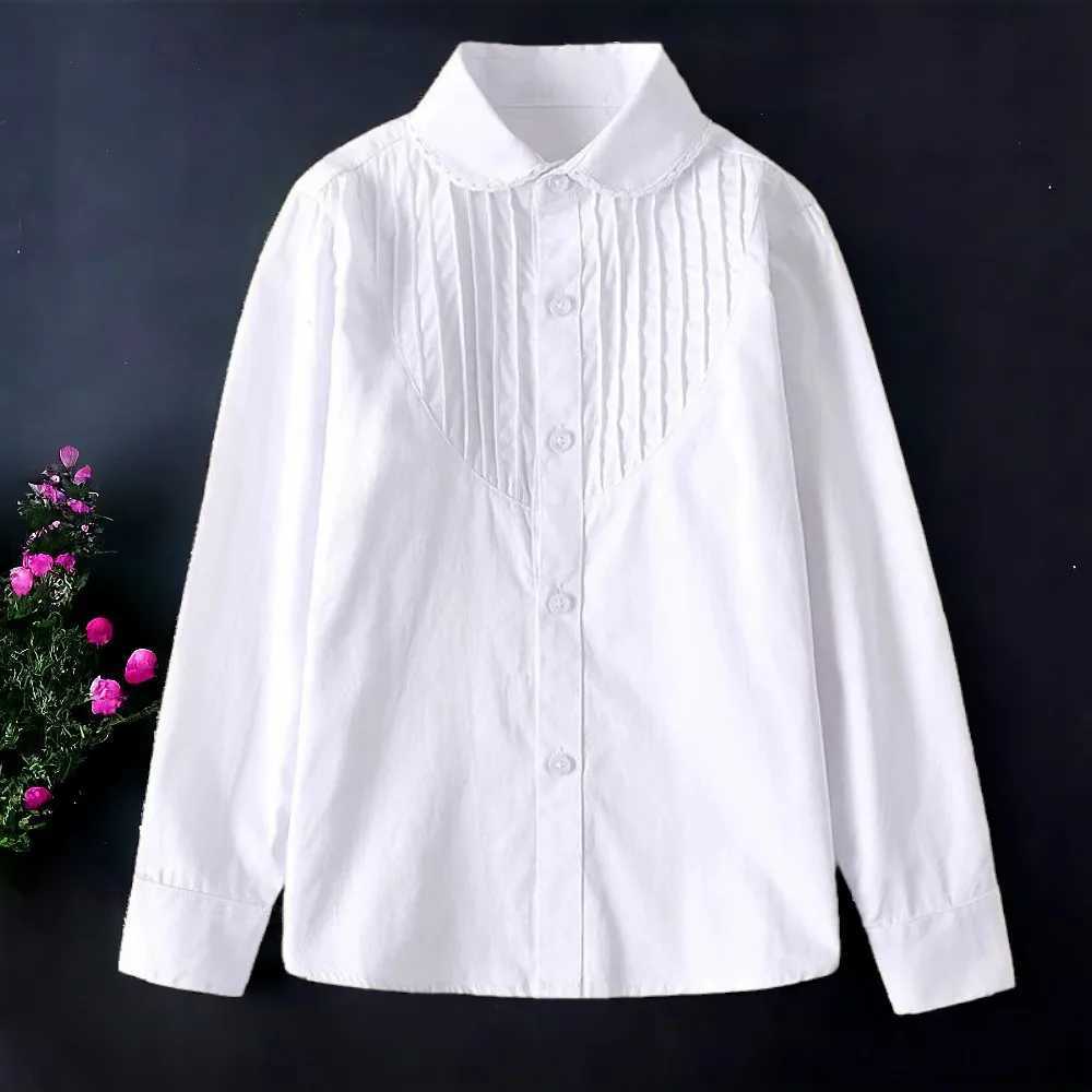 Children girls students white shirts long sleeved cotton shirts teenagers schools childrens clothing 8 10 12 14 years oldW240729