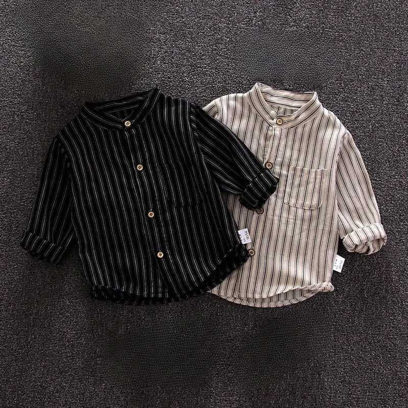 New Spring Childrens Clothing Boys Shirt Long Sleeve Striped Shirt Casual Cotton Shirt TopW240729