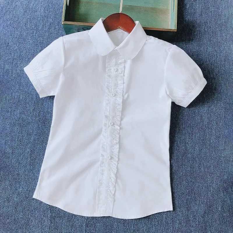 Summer Shirts for Teenage Boys Girls Cotton Short Sleeve White Blouses School Uniform Girls Puff Sleeve Blue Tops 4 8 12 16W240729