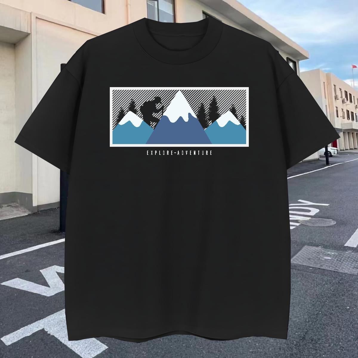 Popular Tshirt for Man Woman 230g 100% Cotton Hip Hop mountains Floral Print Round Neck Short Sleeve New Men T Shirts Tees