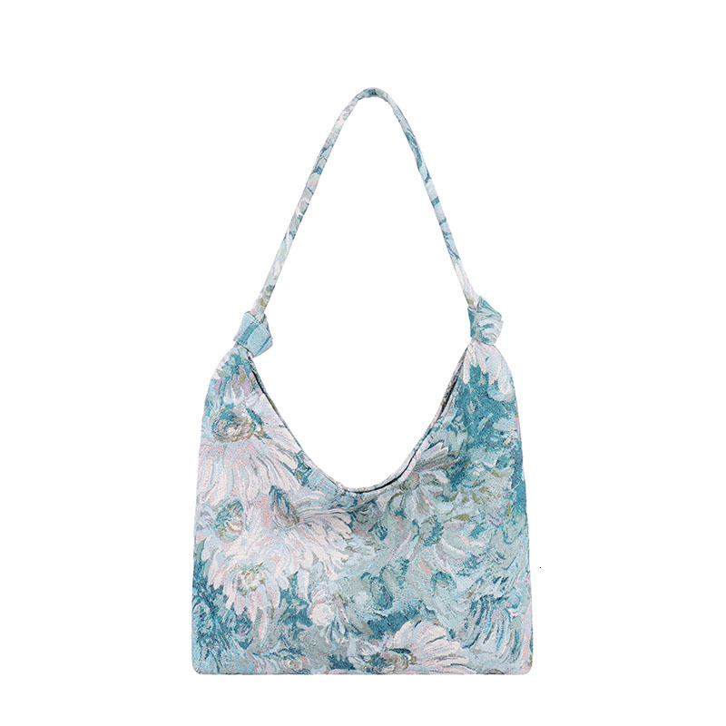 Large capacity women's French minimalist canvas oil painting ethnic style shoulder tote portable bucket bag H729#11 ddmy a154