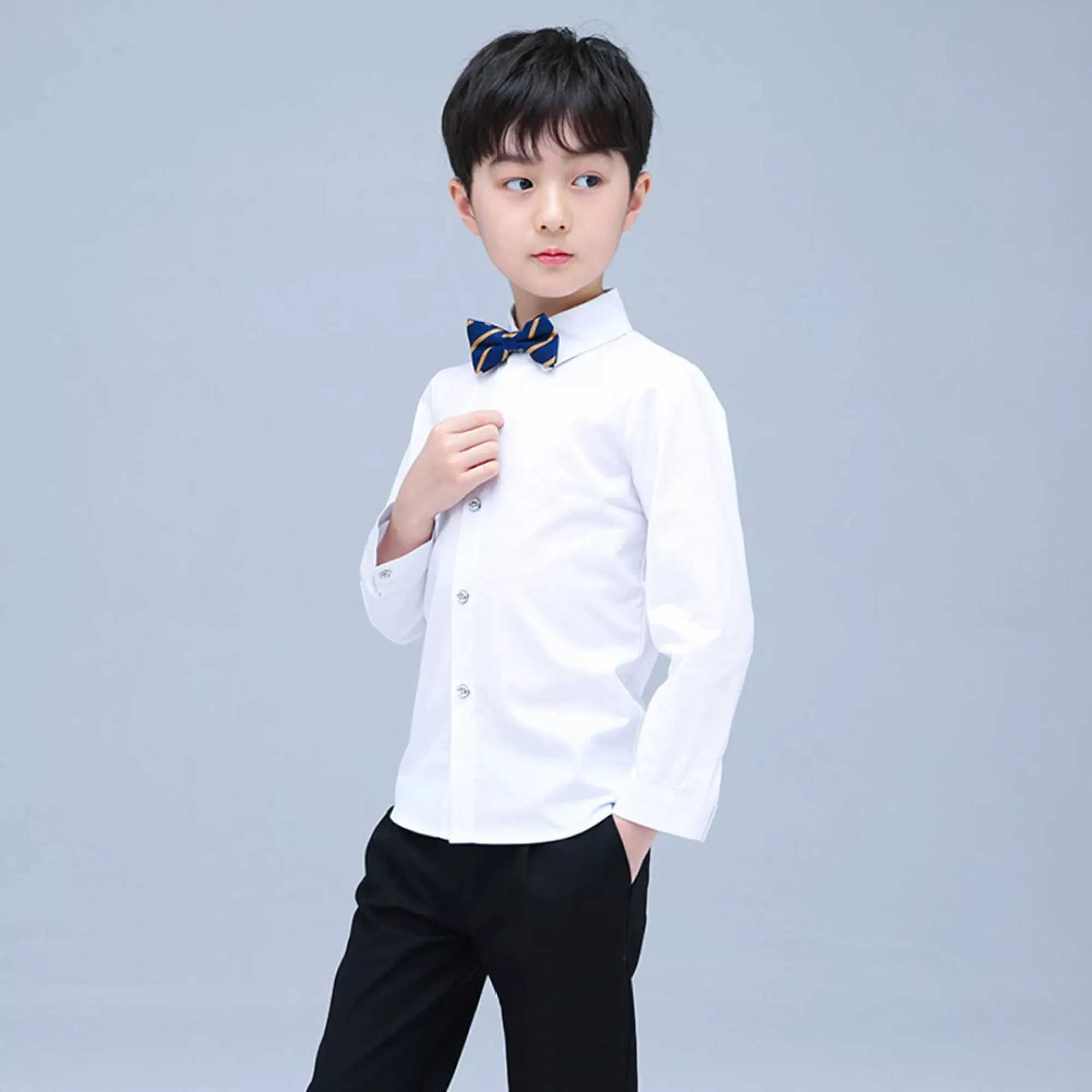 LOLANTA childrens white long sleeved shirt boys wear pure cotton button down shirt for formal wedding partyW240729