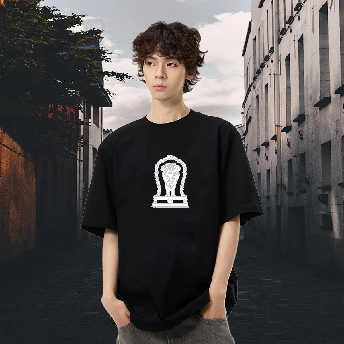 Classic Men Tops Tees 230g Pure Cotton Street Wear elephant Custom Print Plus Size Crew Neck Breathable Fashion Mens T Shirts Clothings