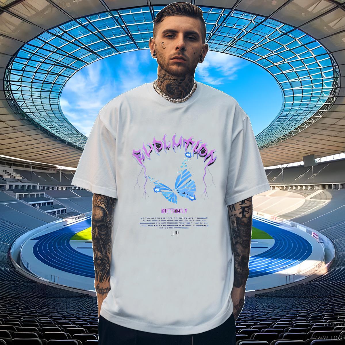 Brand Mens Tshirts 230g Pure Cotton Hip Hop Butterfly DIY Printed Short Sleeve O-Neck Designer Fashion T shirt Tees