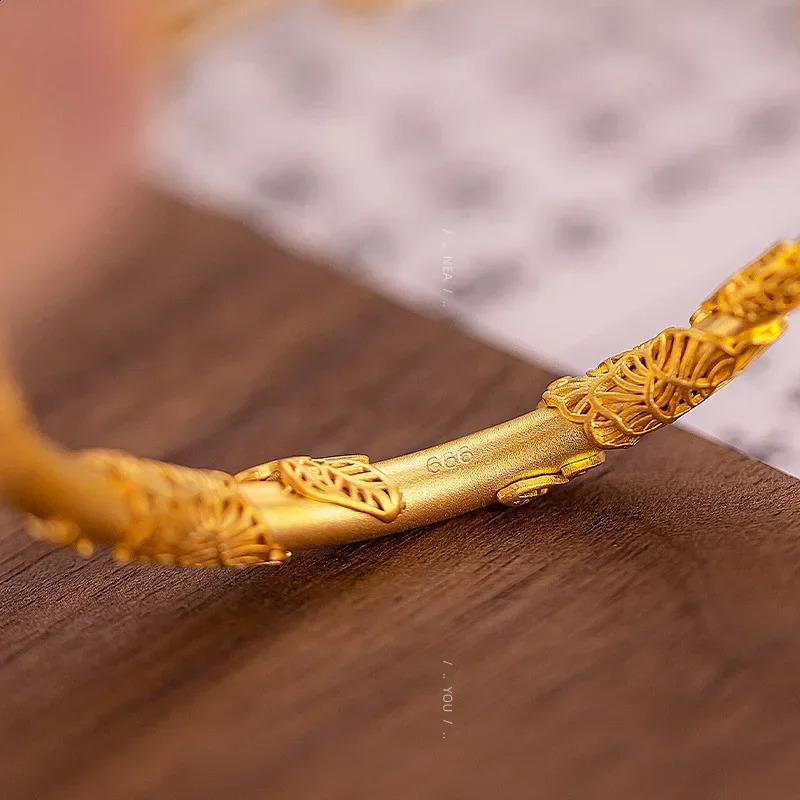 9999 real gold 24K yellow gold Ancient French gold leaf bracelet 240723