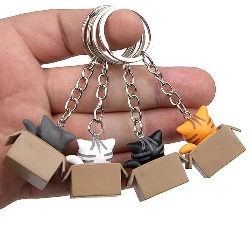 Cat And Box Cute Cat Couple Keychain Cat Car Key Chain Ladies Bag Pendant Small Jewelry Animal Key Ring Dating/Anniversar/GiftL240729