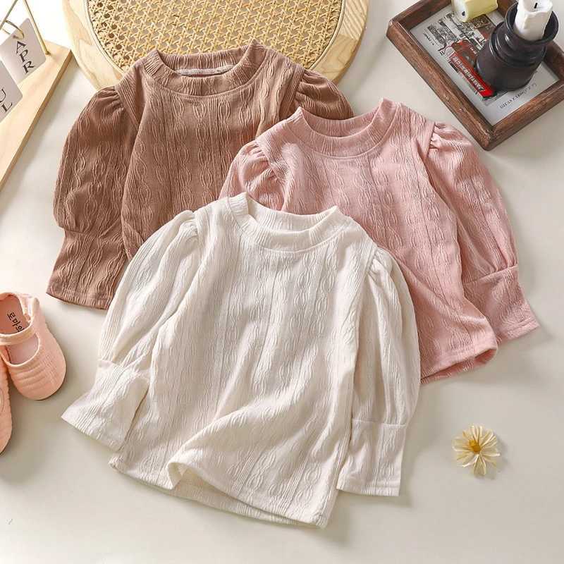 T-shirts Autumn Girl Children Solid Long Sleeves Bottoming Shirt Kid Loose T-shirt Retro Baby Girls Blouses Tops Toddler Casual TeesL24729