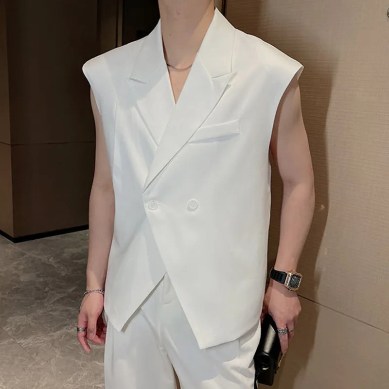 IEFB Summer Niche Suit Vest Mens Fashion Sleeveless Blazers Tank Tops Korean Style Loose Casual Tops Solid Color 9C617 240729