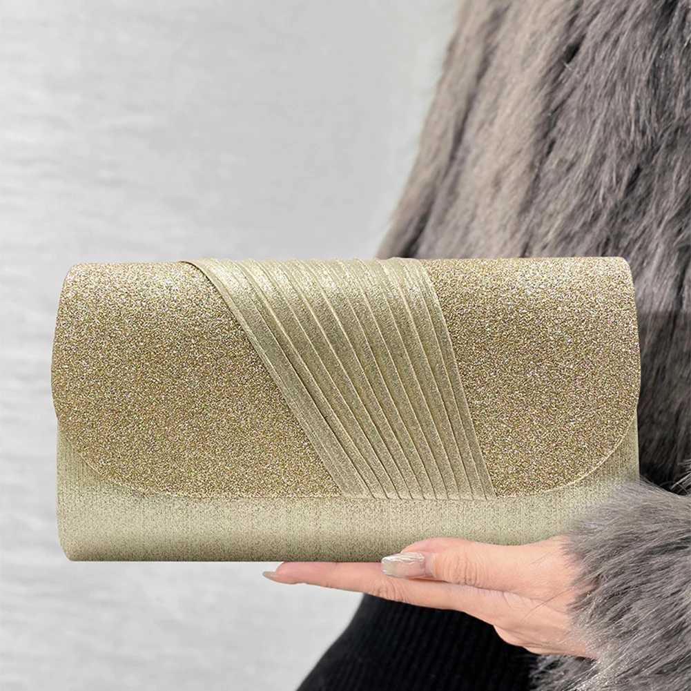Women Hand Purses Splicing Design Shine Evening Clutch Bags Money Phone Holder Pleated Exquisite Flip Cocktail Party GatheringXJ240729