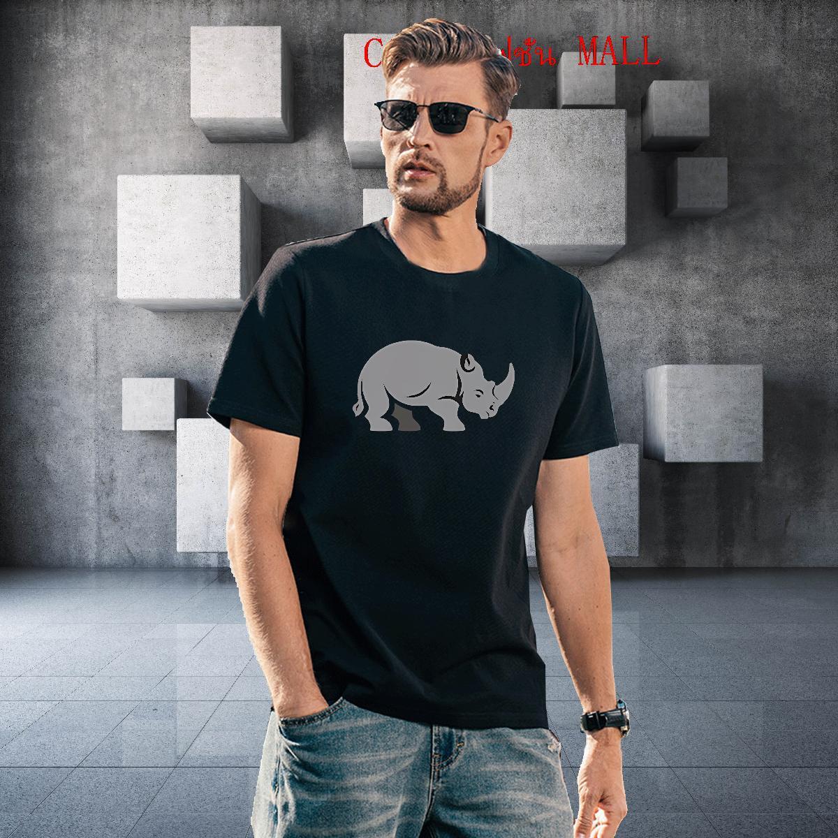 Loose Men Tops Tees 230g Cotton Daily Outfit rhinoceros Anime Print Breathable Crew Neck 2024 New Men T Shirts Polos
