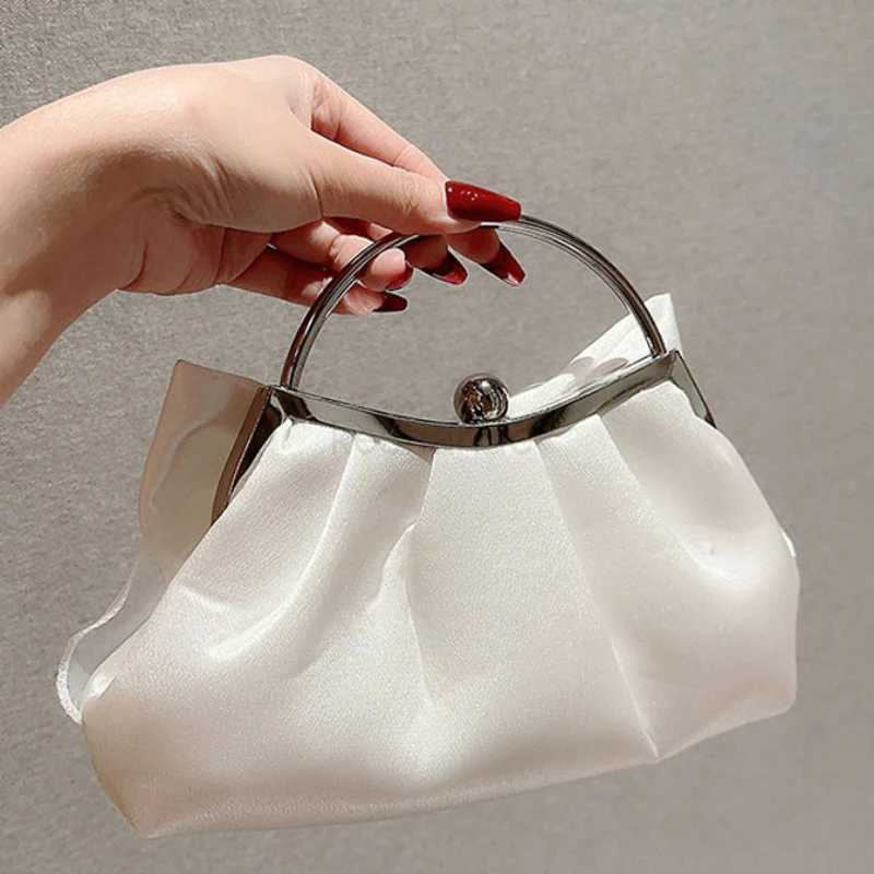 White Satin Bow Fairy Evening Bags Clutch Metal Handle Handbags for Women Wedding Party Bridal Clutches Purse Chain Shoulder BagXJ240729
