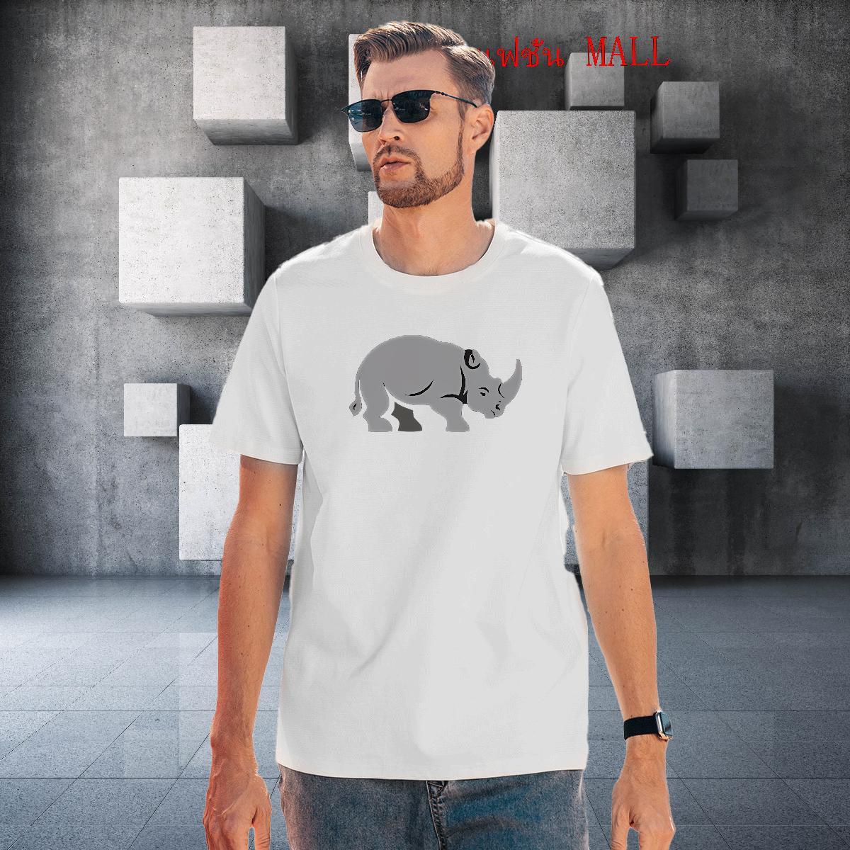 Loose Men Tops Tees 230g Cotton Daily Outfit rhinoceros Anime Print Breathable Crew Neck 2024 New Men T Shirts Polos