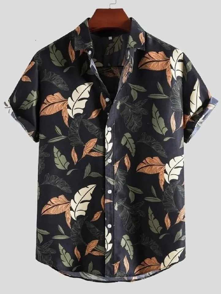 Beach Childrens Short Sleeve Shirt Plant Printed Pattern Boys Short Sleeve Collar Casual Shirt Fashionable TopW240729